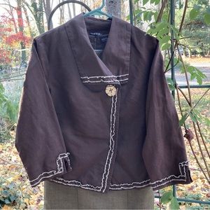 ACB chocolate brown cotton blend 3/4 sleeve loose fitting blazer jacket